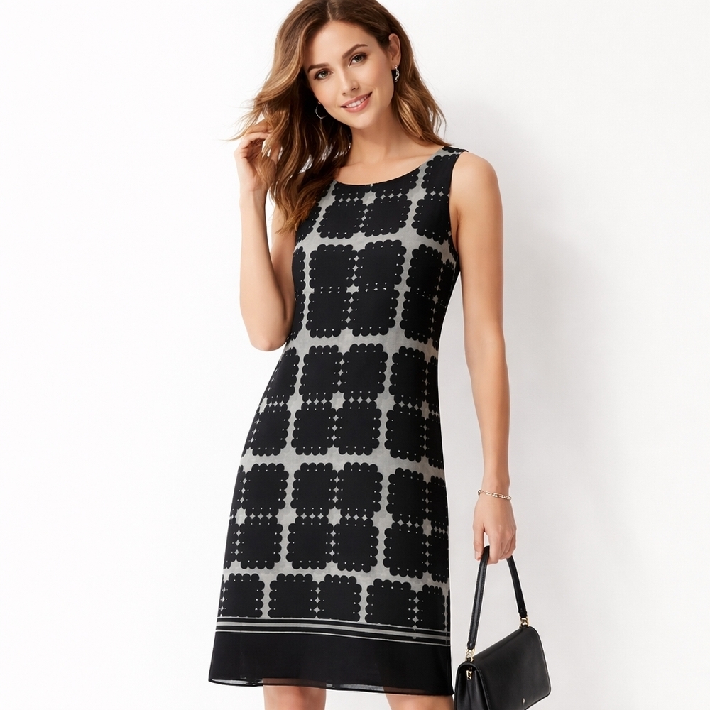 NWT Max Studio Sleeveless Sheath Dress Black Grey Print Size M